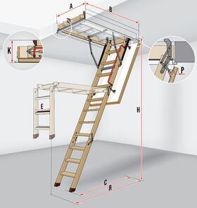 FAKRO Escalier escamotable LWZ Plus, avec une echelle en bois