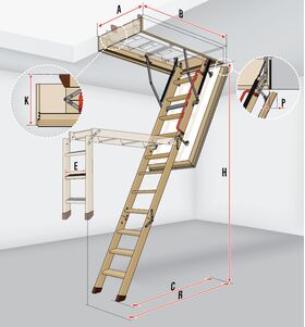 FAKRO Escalier escamotable LWT, avec une echelle en bois, super thermo – isolant
