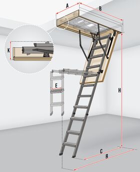 FAKRO Escalier escamotable LMS, avec une echelle en metallique