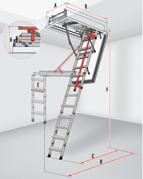 FAKRO Escalier escamotable LMF, avec une echelle en metallique